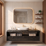Floating Bathroom Vanity with Live Edge Countertop & Carved Drawer Fronts TH003-6UAW7UW