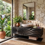 Floating Bathroom Vanity with Sculpted Doors | Modern Wall Mounted Vanity TH003-3XFL3MZ