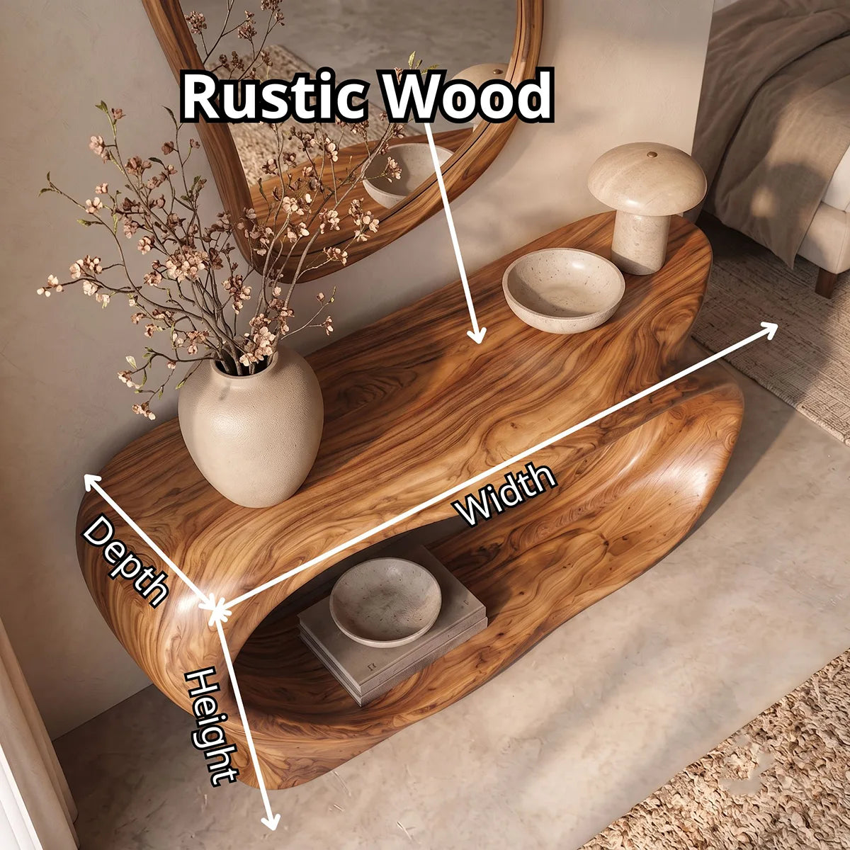 Organic Sculptural Console Table with Open Shelf for Modern Entryway & Hallway TT006-7521