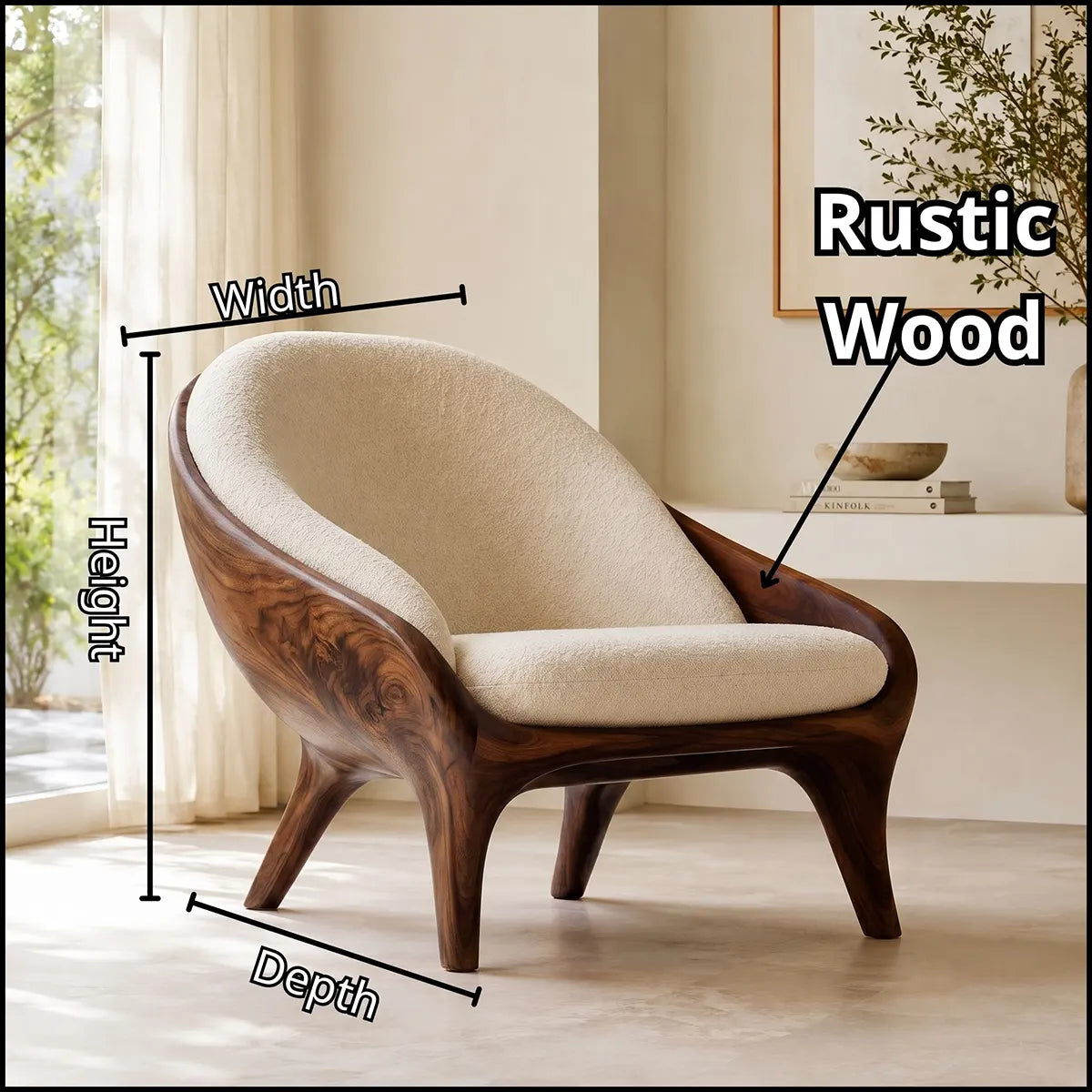 Sculptural Curved Accent Chair with Arms | Modern Lounge Chair for Living Room & Bedroom