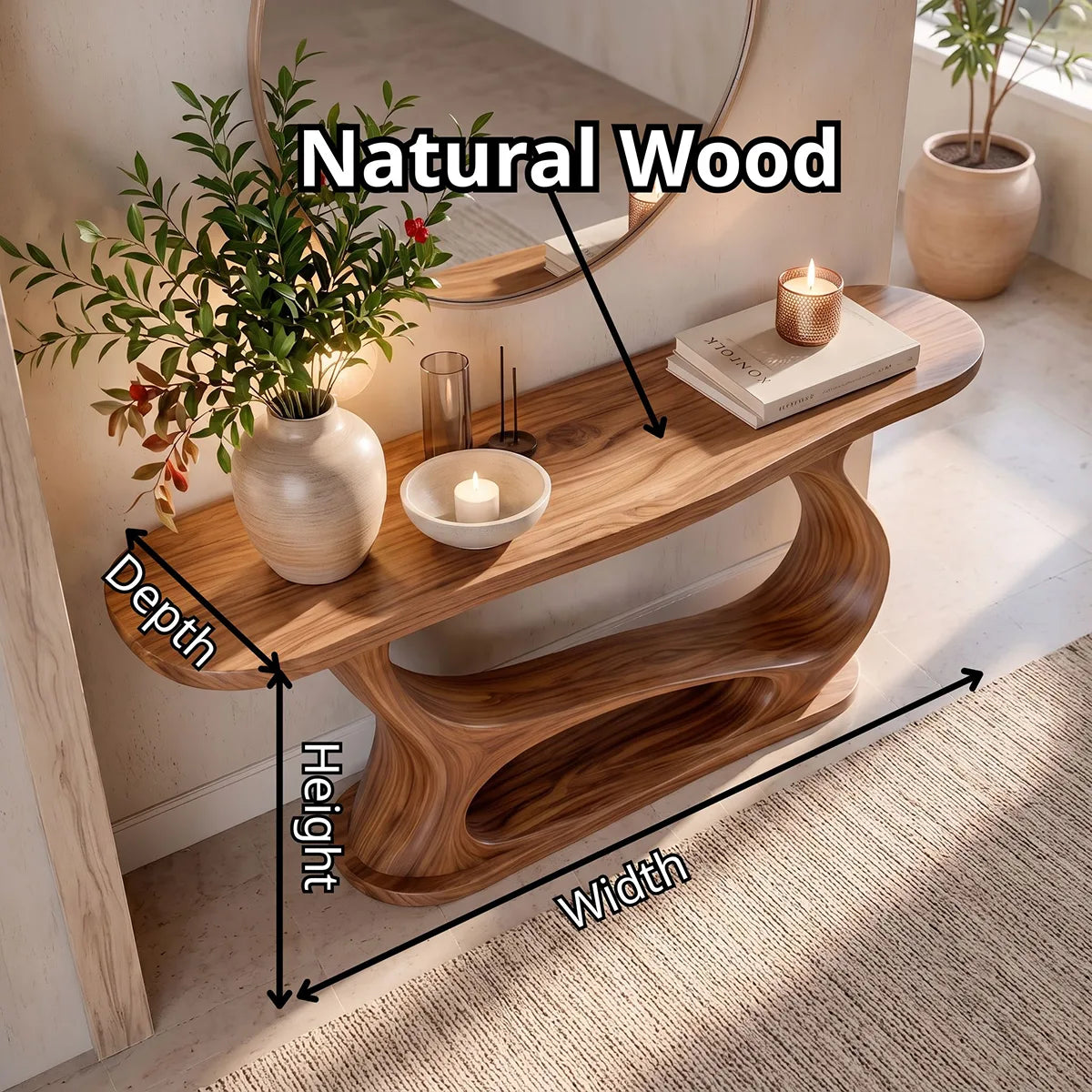 Organic Modern Console Table with Sculptural Open Base for Entryway & Hallway TT006-7249