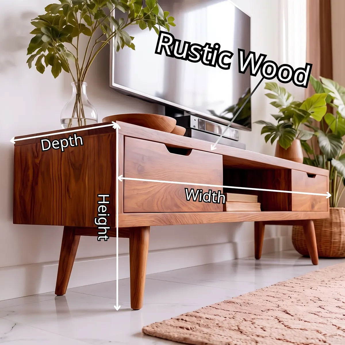 Mid-Century Modern TV Stand with 2 Drawers & Open Shelf | Low Profile Media Console