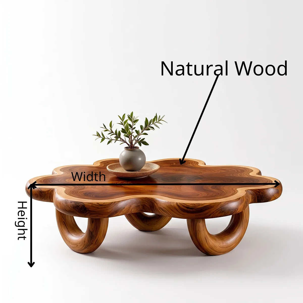 Organic Solid Wood Coffee Table | Sculptural Flower-Shaped Modern Center Table TT006-3040
