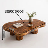 Modern Solid Wood Coffee Table with Organic Freeform Top & Chunky Pedestal Legs TT006-8265