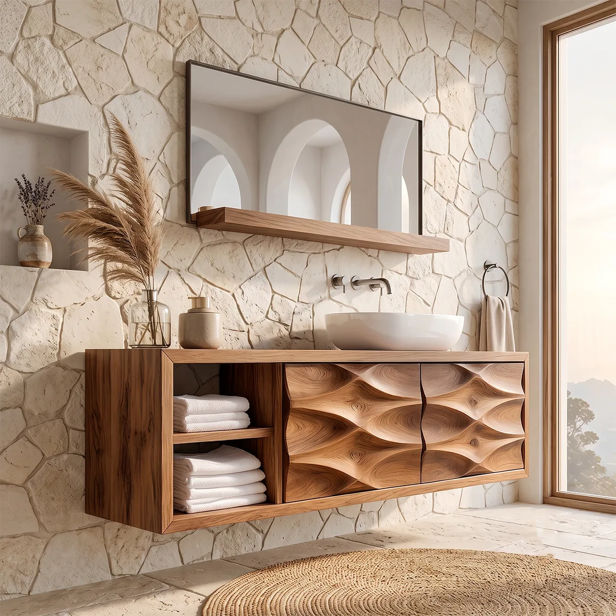 Modern Floating Bathroom Vanity with Sculpted Wave Doors | Wall-Mounted Vanity Cabinet TH003-6TQY1HS
