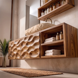 Floating Bathroom Vanity with Sculptural Cabinets & Open Side Shelves | Modern Vanity Cabinet TH003-4JYP9HL