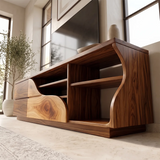 Asymmetrical TV Stand with Drawers & Open Shelves | Sculptural Media Console TH003-7SZG2XE