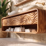 Modern Floating Bathroom Vanity with Drawers & Open Shelf | Wall-Mounted Vanity with Rounded Waterfall Design TH003-4NBY6SF