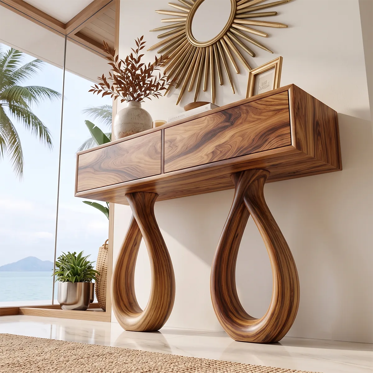 Modern Console Table with Drawers | Sculptural Entryway Console Table for Contemporary Homes TH003-6657