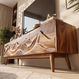 Mountain Relief TV Stand with Dual Cabinets & Center Drawer | Modern Media Console TH003-4KCH4LO