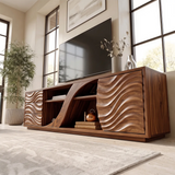 Wave Carved TV Stand with Drawers & Cabinet | Sculptural Media Console TH003-4MXF2YH