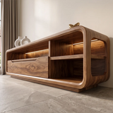 Curved TV Stand with 2 Drawers & Open Shelves | Modern Media Console TH003-5KNE4OQ
