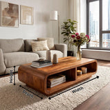 Modern Rectangular Coffee Table with Open Shelf | Rounded Edge Living Room Center Table