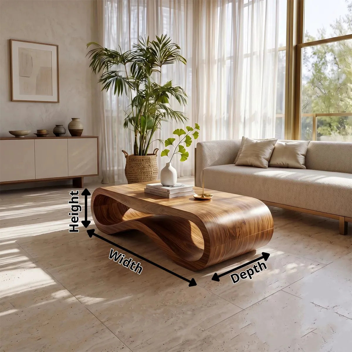 Sculptural Wave Coffee Table | Modern Organic Curved Living Room Center Table