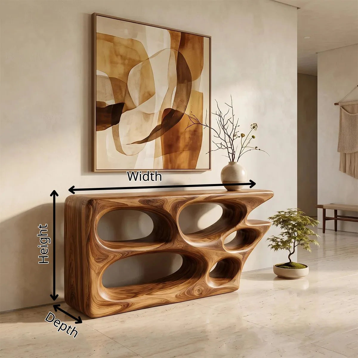 Organic Sculptural Console Table | Modern Open Shelf Console with Abstract Architectural Design TH003-9123