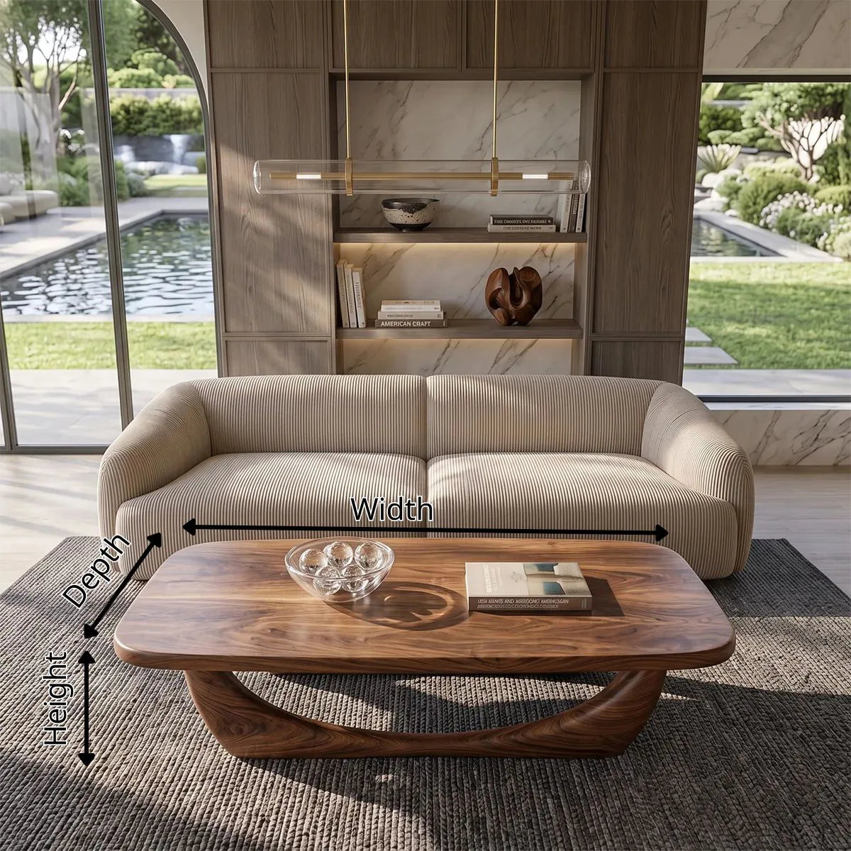 Sculptural Coffee Table with Curved Base | Organic Modern Rounded Rectangle Center Table