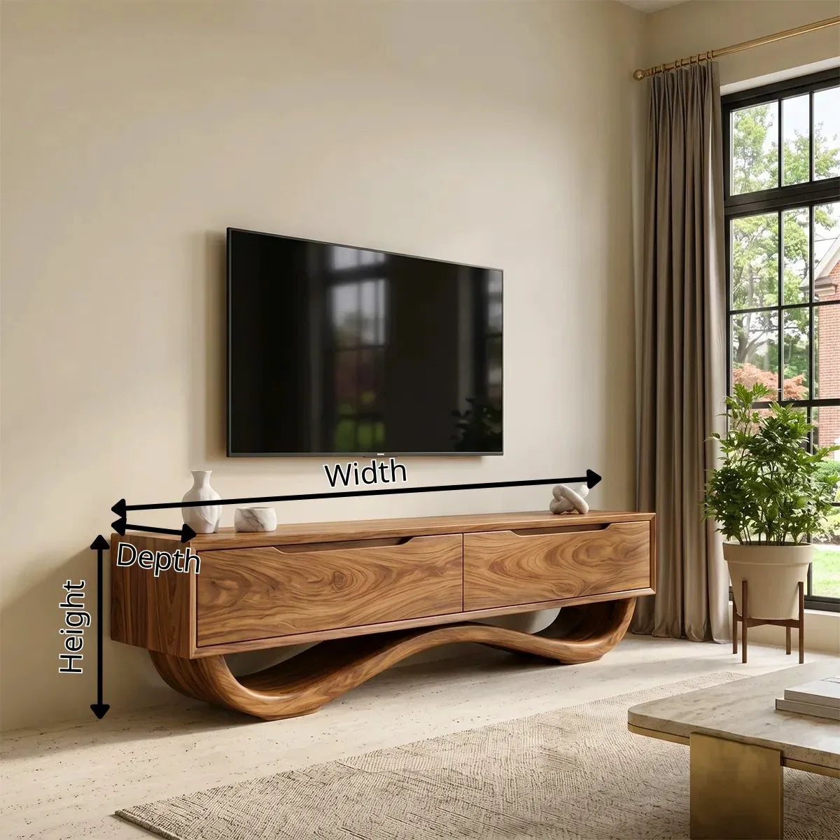 Sculptural TV Stand with 2 Drawers | Organic Modern Media Console TH003-3LLI8QY