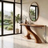 Organic Sculptural Console Table | Modern Entryway Console Table with Flowing Curved Pedestal Base TH003-9707