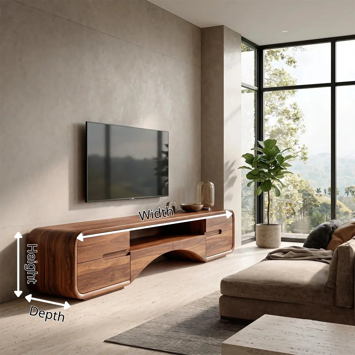Modern TV Stand with 4 Cabinets & Open Shelves | Organic Media Console TH003-2UWX3PR