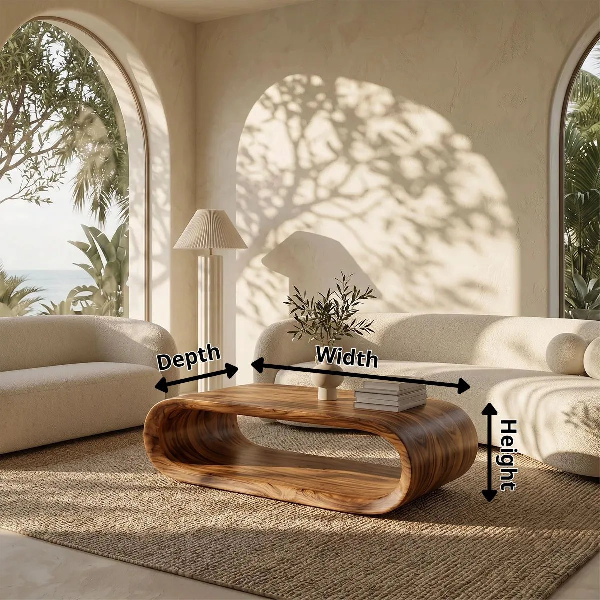 Sculptural Rounded Coffee Table | Organic Modern Open Center Living Room Table