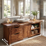 Live Edge Bathroom Vanity with Drawers, Cabinet & Open Shelves | Freestanding Rustic Modern Vanity