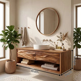 Floating Bathroom Vanity with 2 Sculpted Wave Drawers & Large Open Storage Shelf