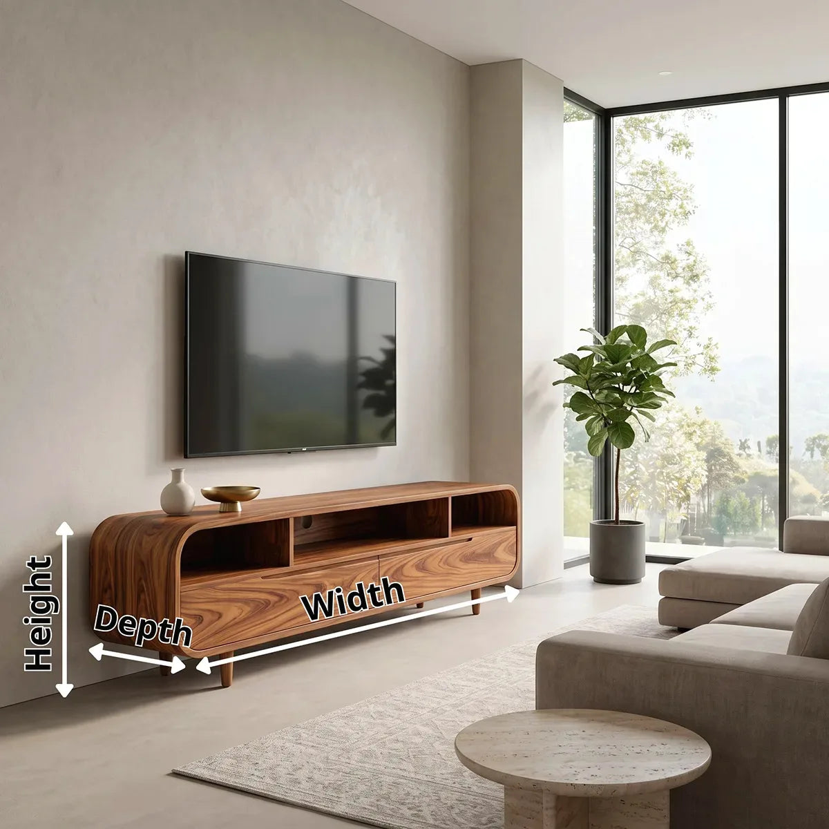 Modern TV Stand with 2 Drawers & Open Storage | Rounded Media Console TH003-5IKK5IP