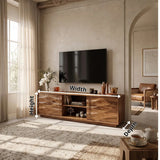 Wave Carved TV Stand with 2 Cabinets & Open Shelves | Media Console TH003-6UCU1VC