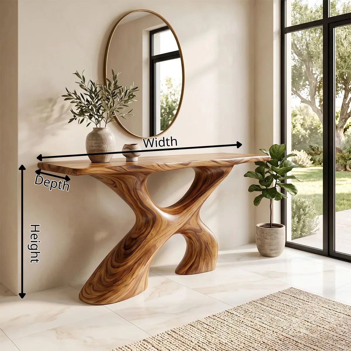 Modern Organic Console Table | Sculptural Open Base Entryway Console Table TH003-5751