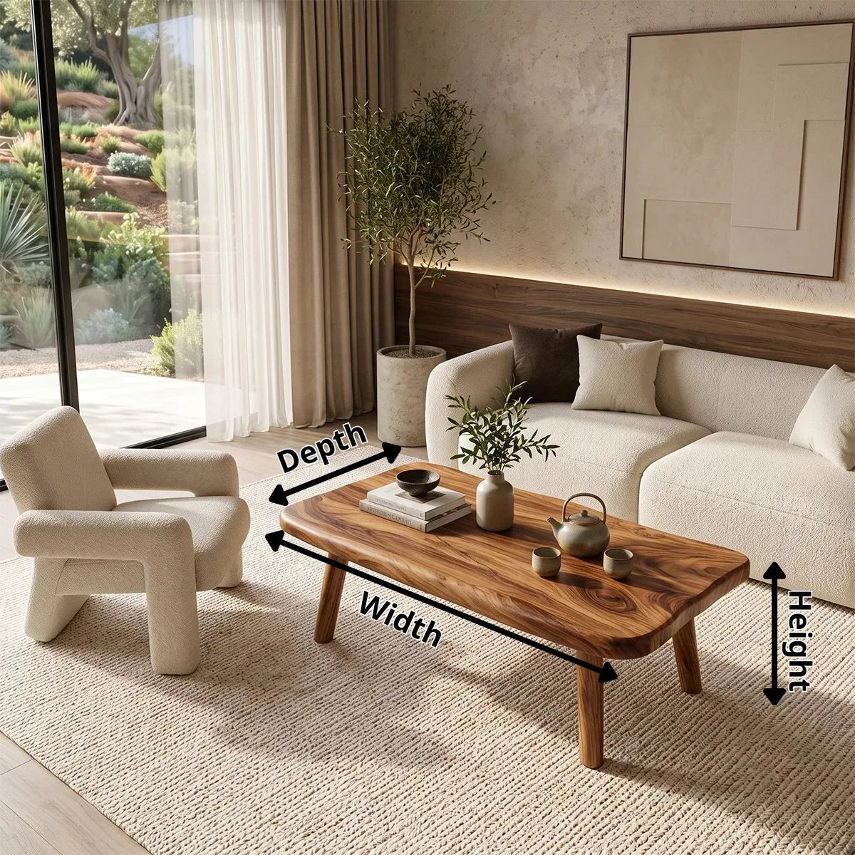 Organic Modern Coffee Table | Rounded Rectangle Low Profile Living Room Table