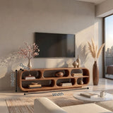 Sculptural Curved TV Stand with 6 Open Shelves | Modern Media Console