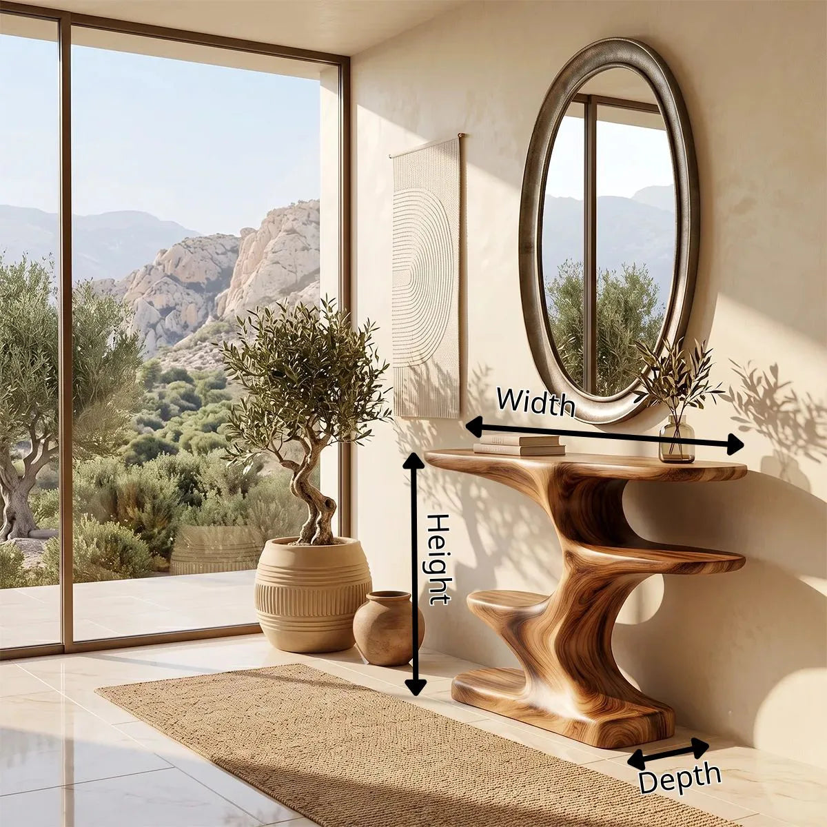 Modern Sculptural Console Table with Shelves | Organic Entryway Console Table for Contemporary Homes TH003-6721
