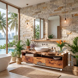 Organic Live Edge Floating Bathroom Vanity with Open Shelf & Drawers TH003-7JMQ3EG