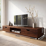 Modern TV Stand with 2 Drawers & Open Shelf | Low Profile Media Console