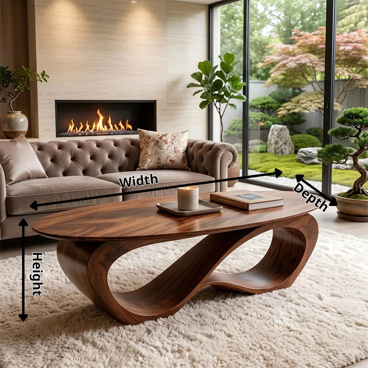 Sculptural Oval Coffee Table | Organic Modern Wave Base Living Room Center Table
