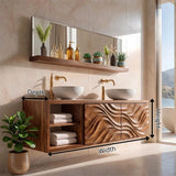 Double Sink Floating Bathroom Vanity with 2 Sculpted Doors | Modern Wall Mounted Vanity TH003-3PGW8ZW