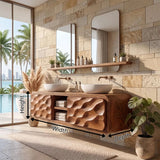 Modern Floating Bathroom Vanity with Wave Carved Doors & Center Open Shelves TH003-3UED6AZ
