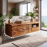Modern Floating Bathroom Vanity with Wave Carved Cabinet, Open Shelf & Storage Drawer TH003-1MBE1JF