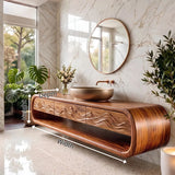 Modern Floating Bathroom Vanity with Drawers, Open Shelf & Curved Waterfall Design TH003-3PJG6FT