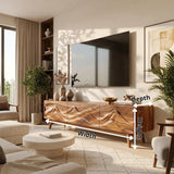 Mountain Relief TV Stand with Dual Cabinets & Center Drawer | Modern Media Console TH003-4KCH4LO