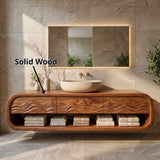 Modern Floating Bathroom Vanity with Drawers, Open Shelf & Curved Waterfall Design TH003-3PJG6FT