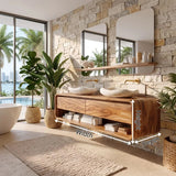 Modern Double Sink Floating Bathroom Vanity with Two Drawers & Open Shelf TH003-9TFD3FP