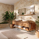 Modern Floating Bathroom Vanity with Drawers & Open Shelf | Wall-Mounted Vanity with Rounded Waterfall Design TH003-4NBY6SF
