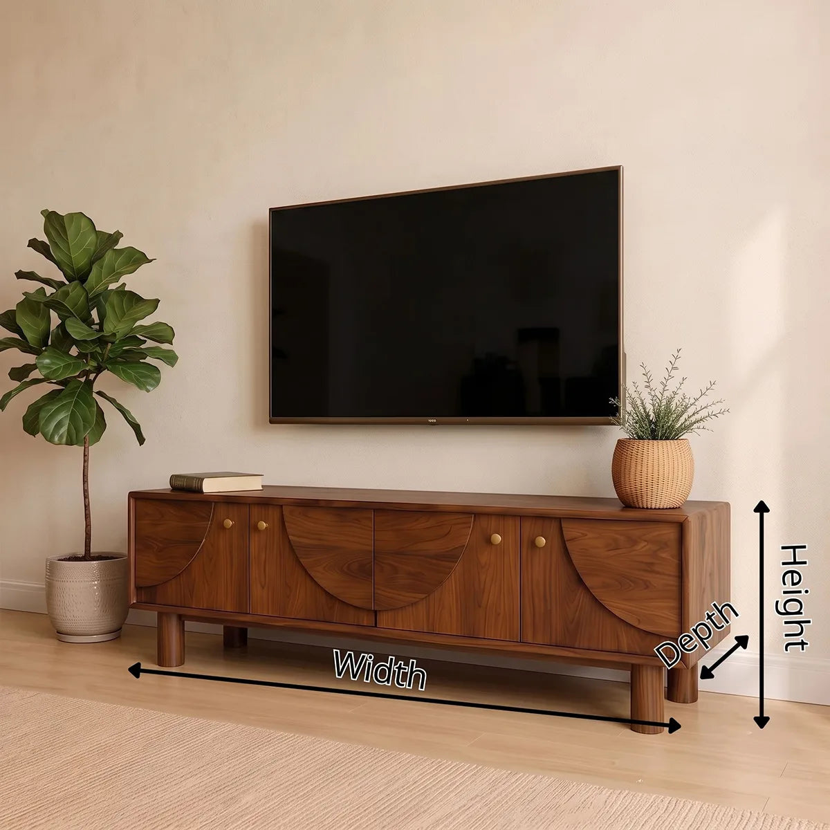 4-Door Mid-Century Modern TV Stand | Geometric Media Console