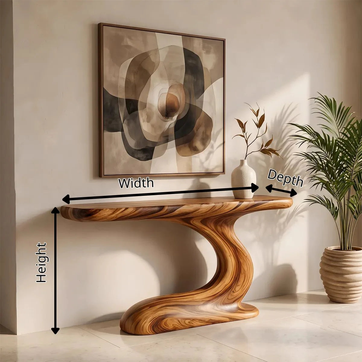 Sculptural Wave Console Table | Organic Modern Entryway Table with Curved Abstract Base TH003-3147