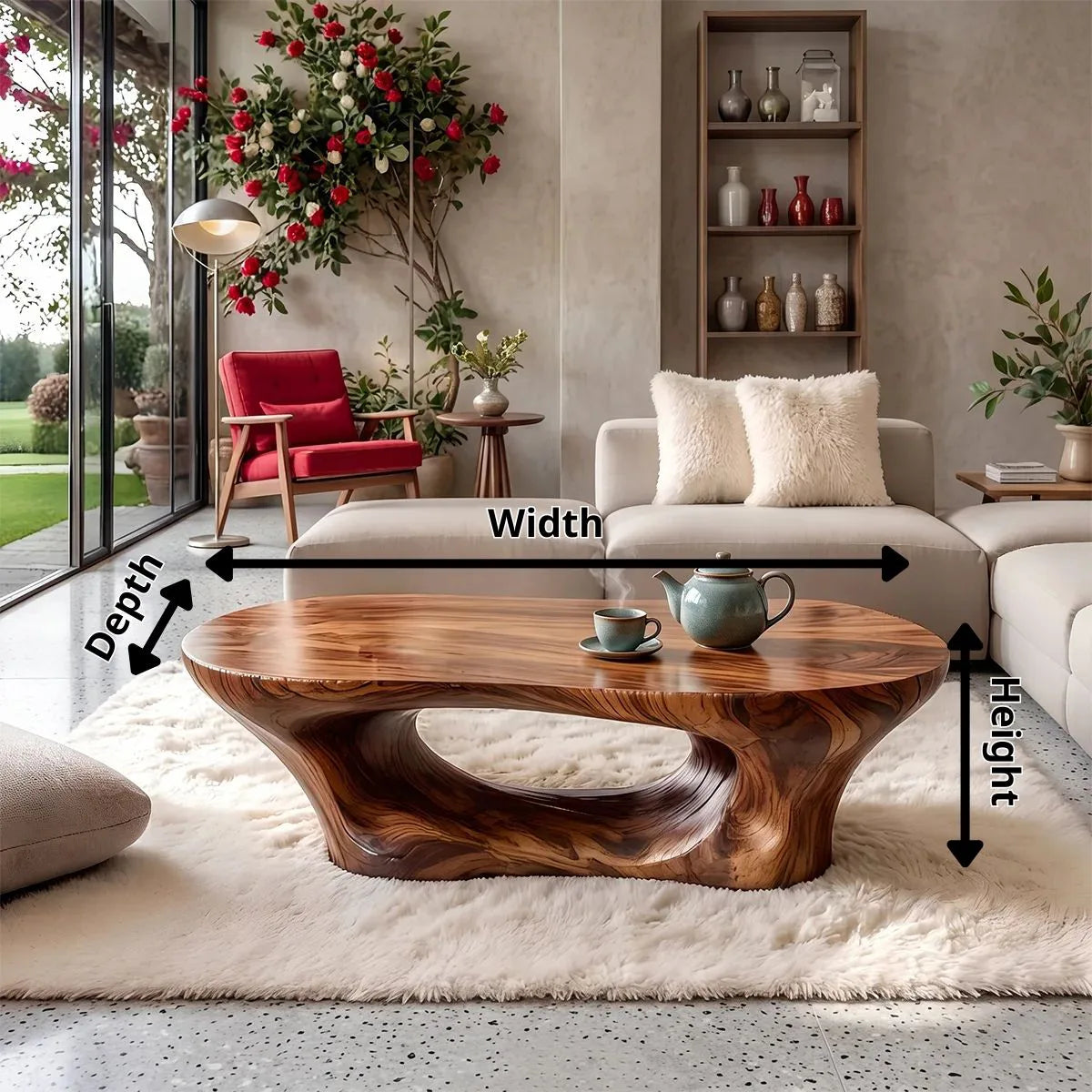 Sculptural Organic Coffee Table | Curved Open Base Modern Living Room Center Table