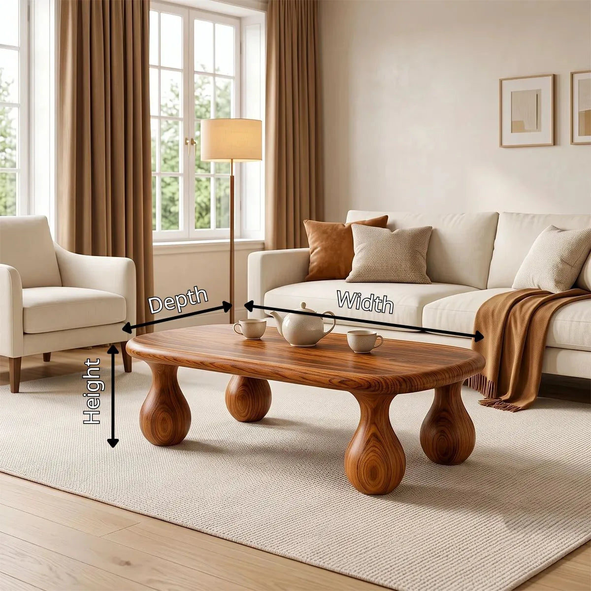 Modern Coffee Table | Organic Rounded Rectangle Cocktail Table TH003-4084