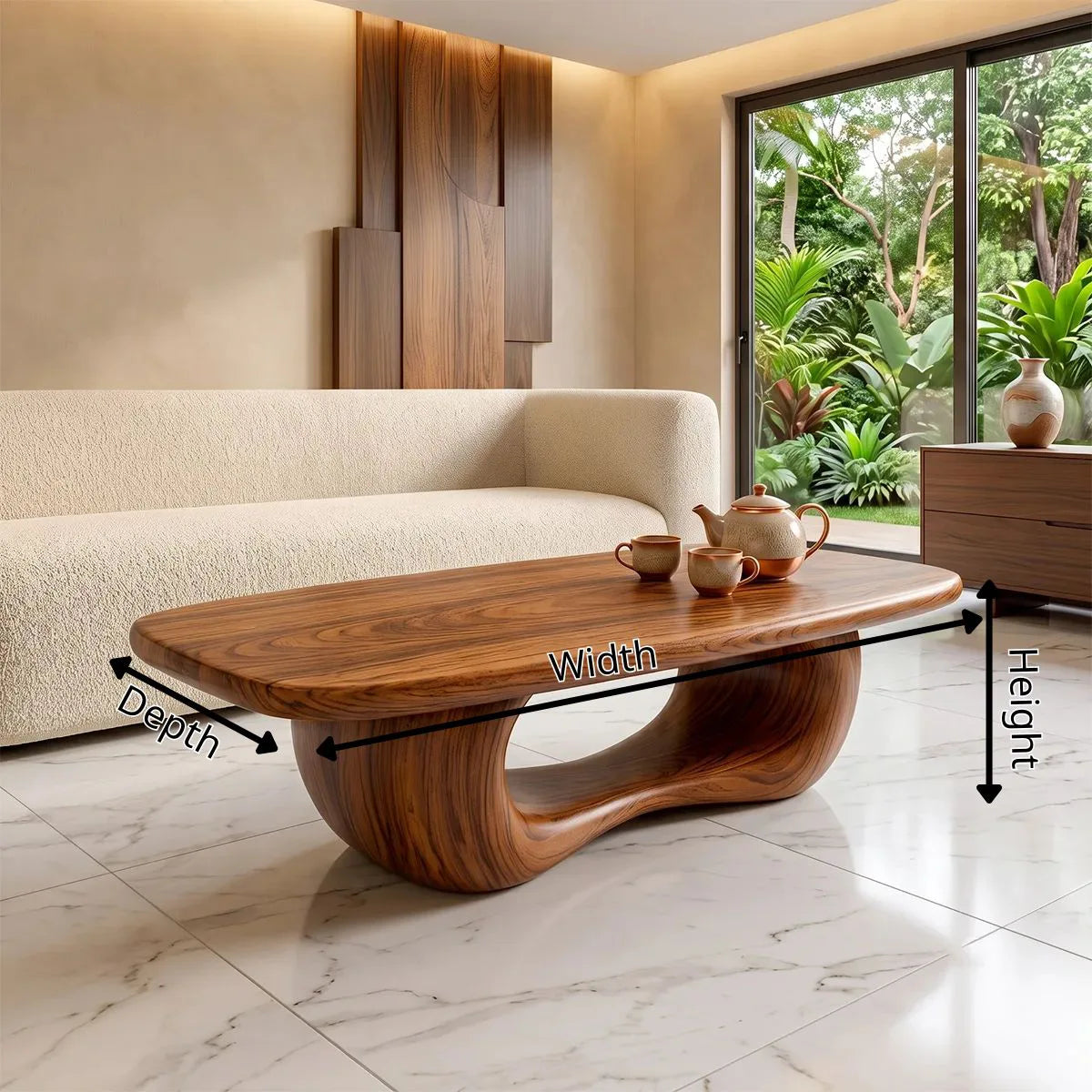 Modern Organic Coffee Table | Sculptural Rectangle Cocktail Table TH003-6677