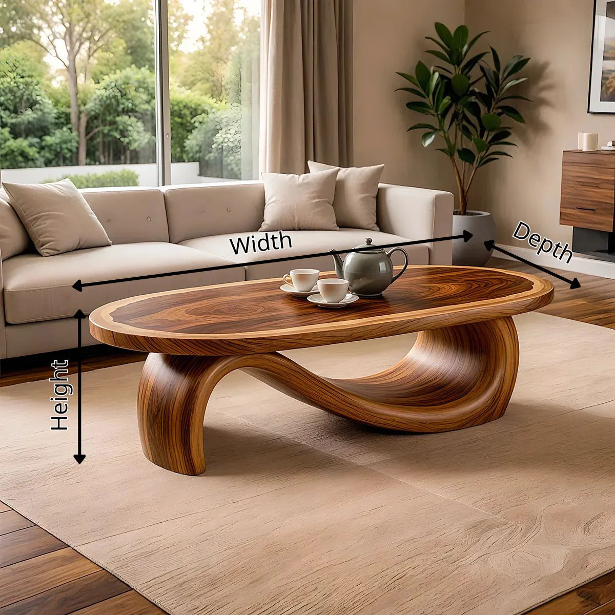 Modern Oval Coffee Table | Organic Sculptural Center Table for Contemporary Living Room TH003-1924