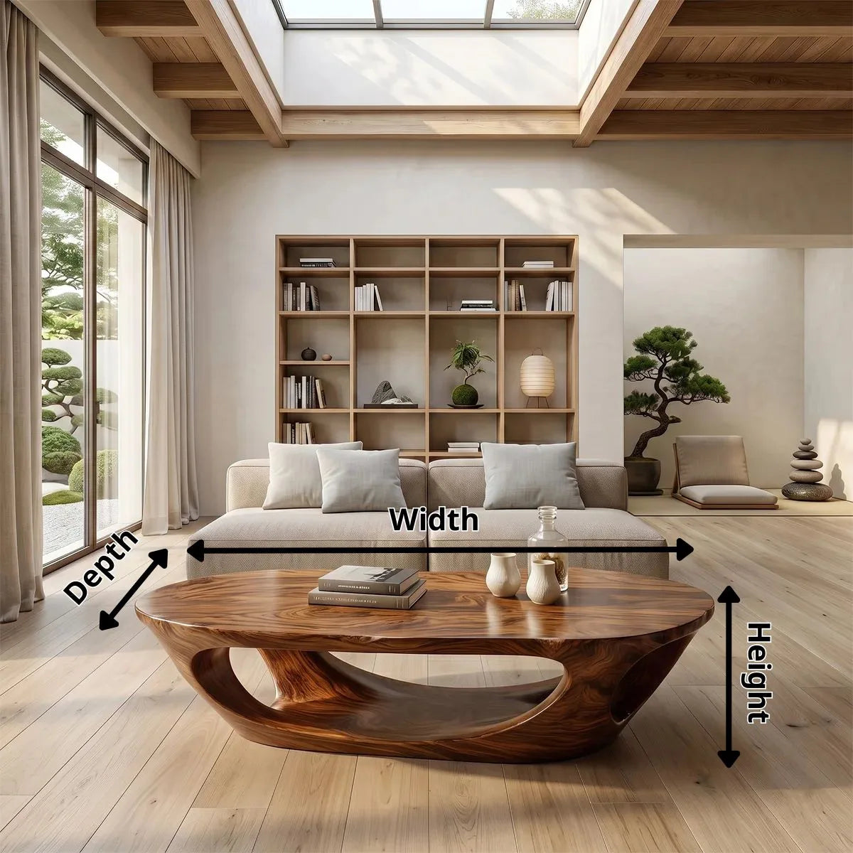 Sculptural Organic Coffee Table with Open Shelf | Modern Curved Living Room Center Table